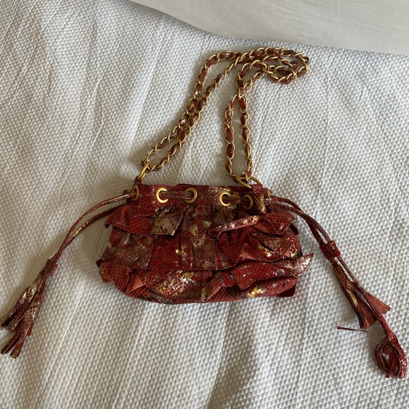 Adrienne Vittadine Red Gold & Silver Snake Skin Leather Pocketbook - Picture 11 of 12